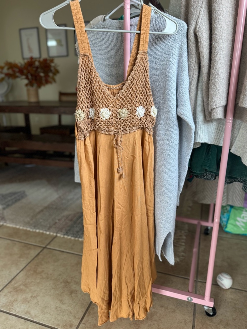 Boho Crochet Bodice Maxi Dress in Mustard